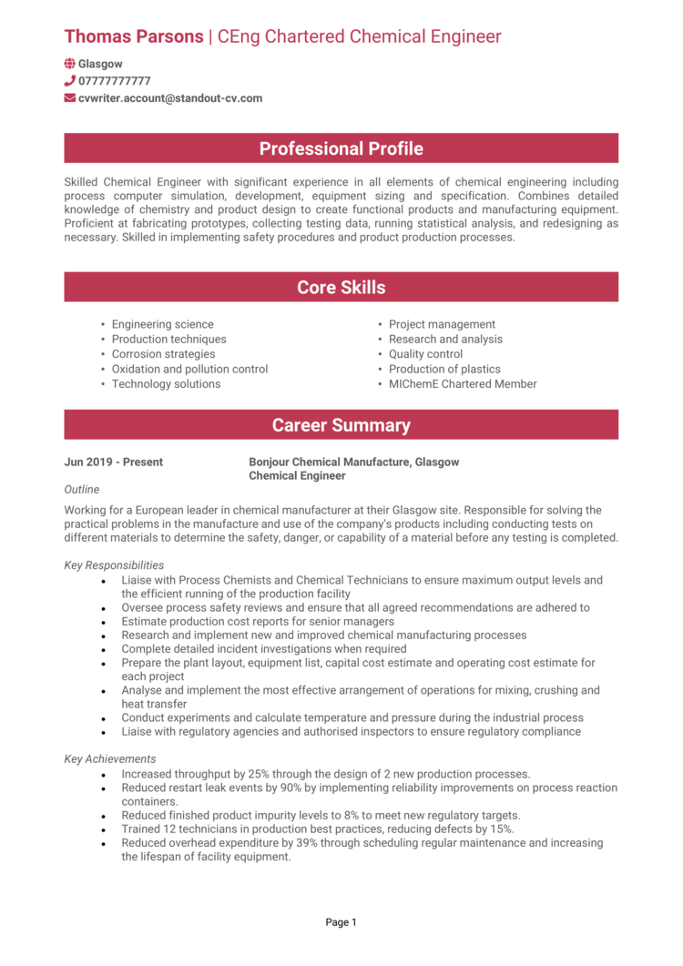 Chemical Engineer CV 1