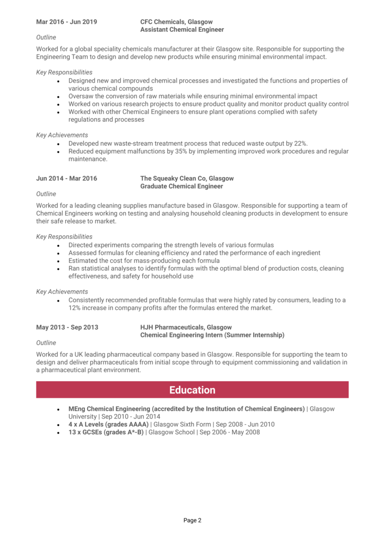 cv personal statement chemical engineer