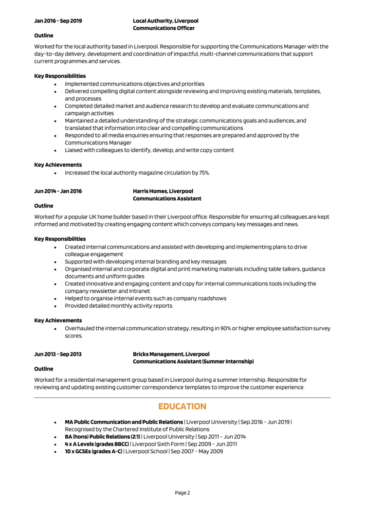 Communications Manager CV 2