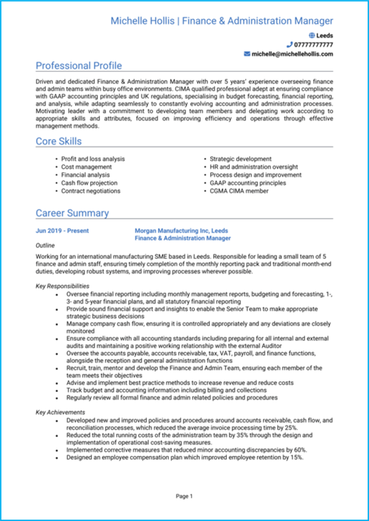 Corporate CV design idea