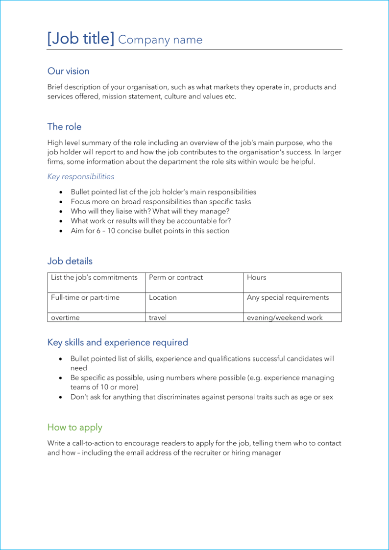 Corporate job description template