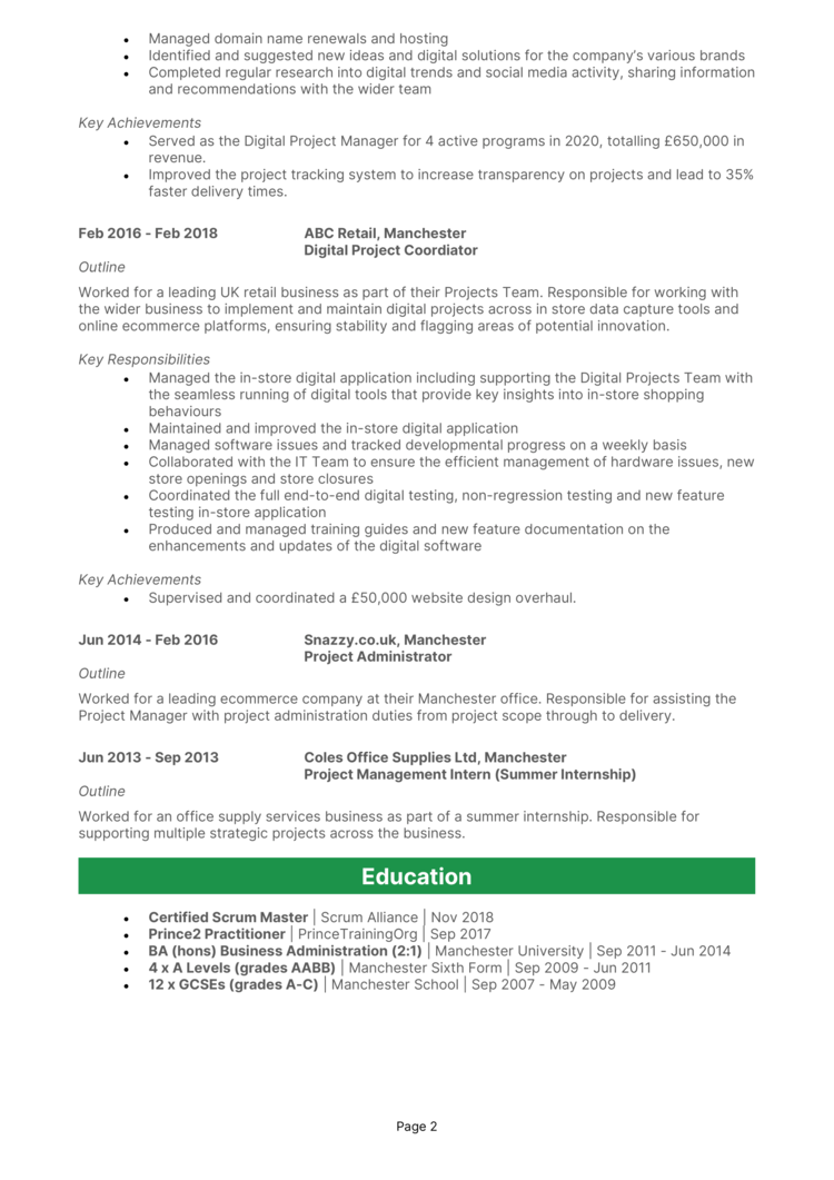 Digital Project Manager CV 2