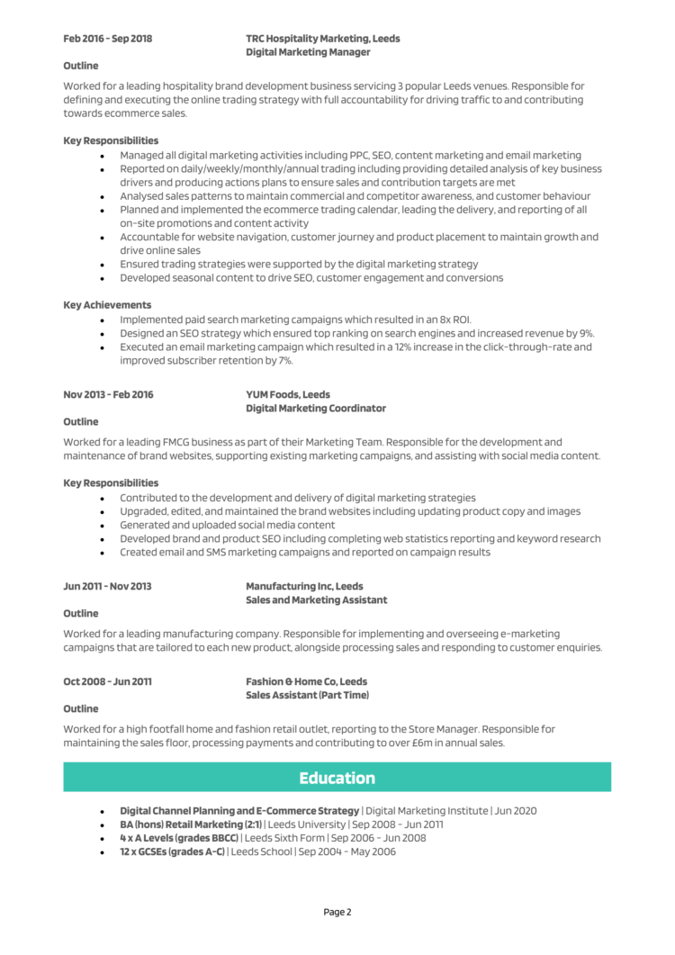 Ecommerce Manager Cv Example Guide And Cv Template 