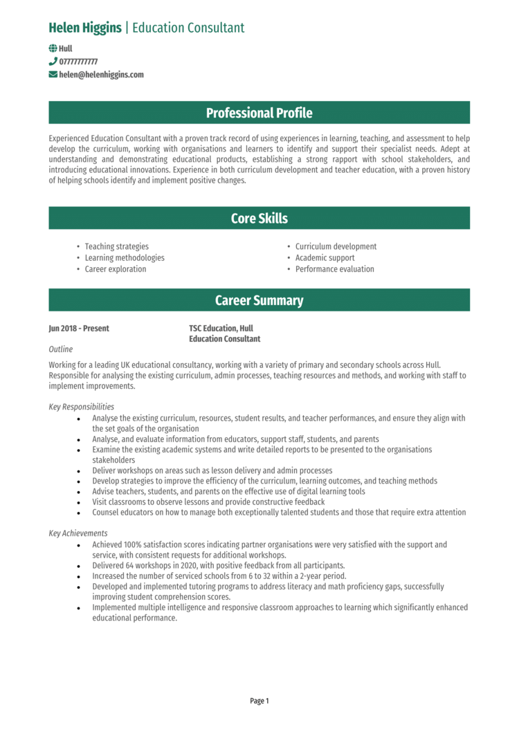 Education Consultant CV 1