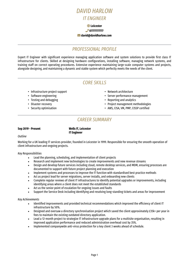 IT Engineer CV example + guide [Land the best jobs]