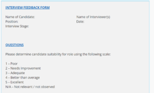 Interview feedback form template