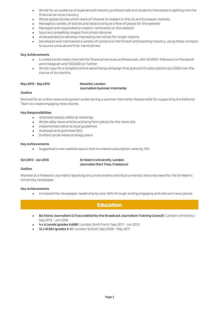 personal statement cv journalist