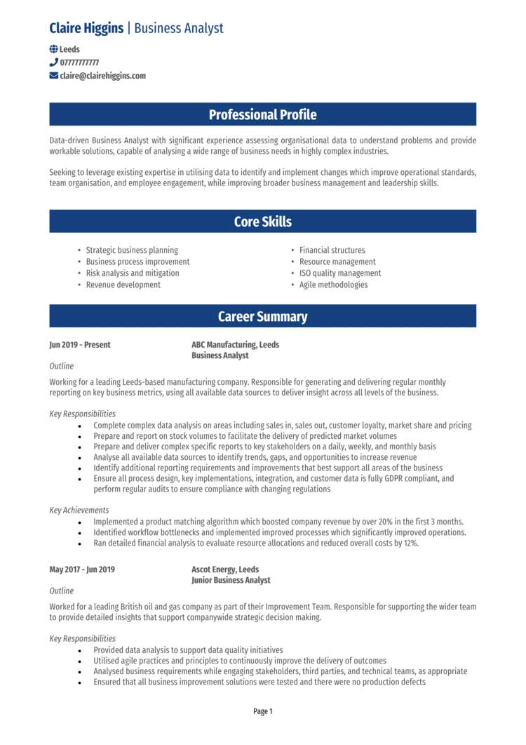 MBA Application CV 1