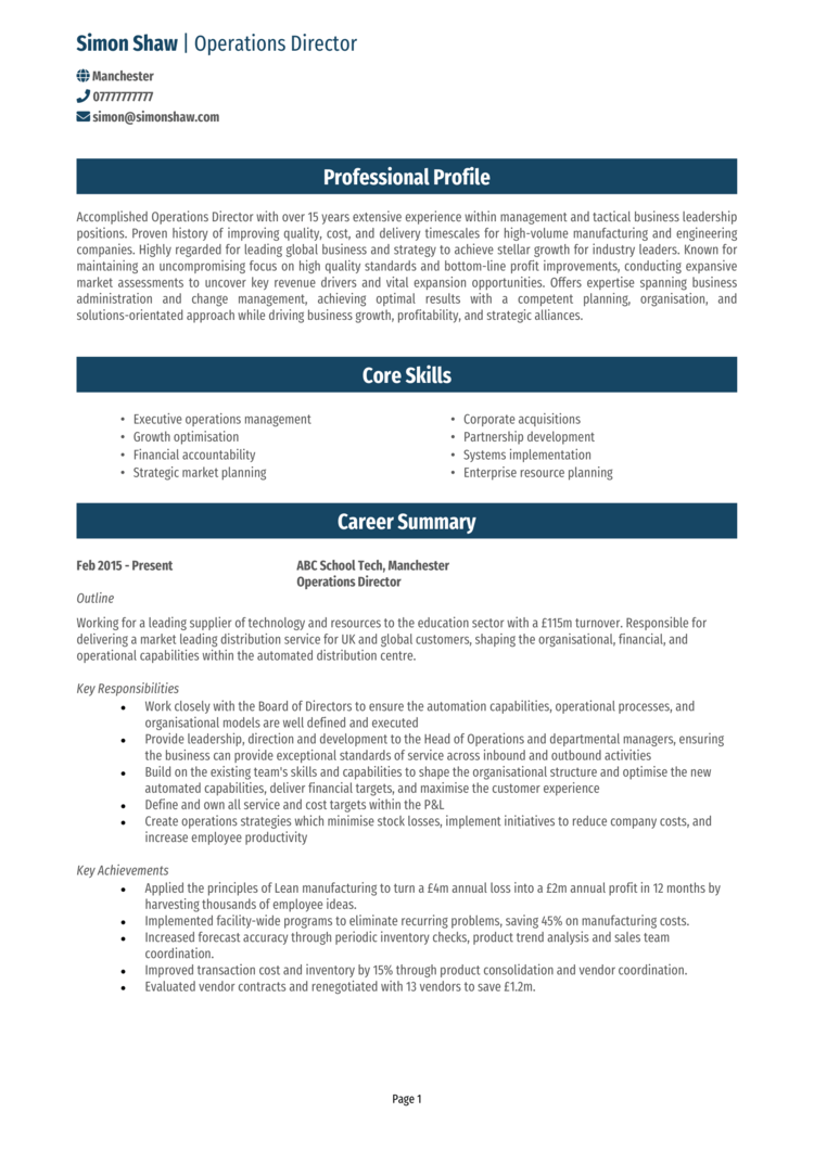 Operations Director Cv Template