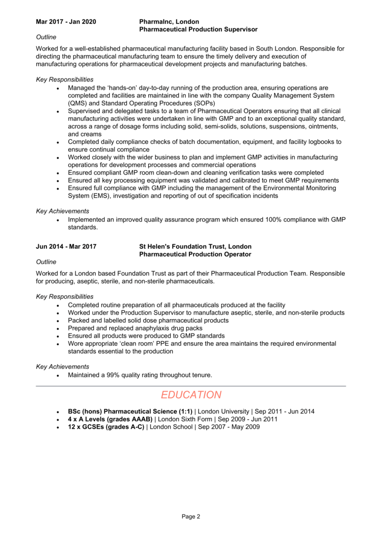 Pharmaceutical Industry CV example + guide [Land a top job]