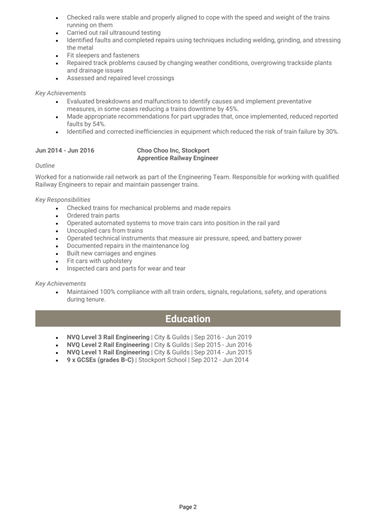 Railway Engineer CV 2