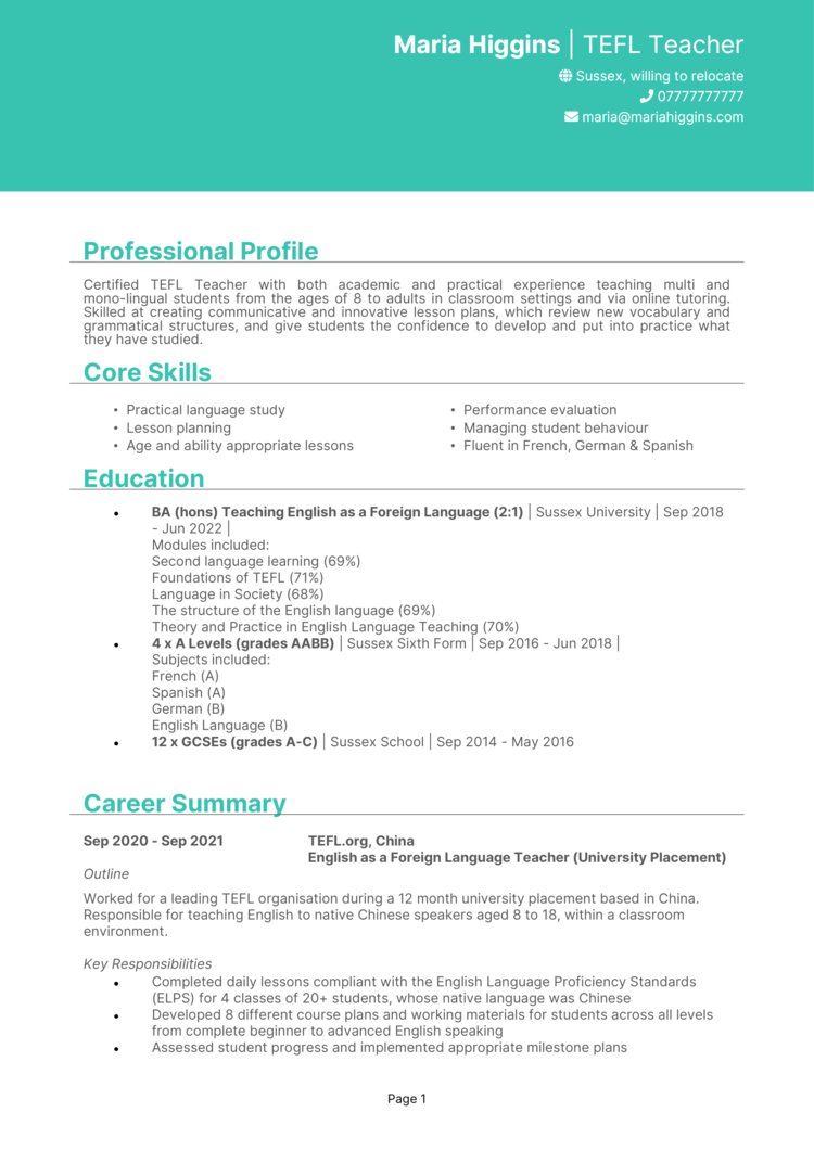 Teaching Abroad CV 1