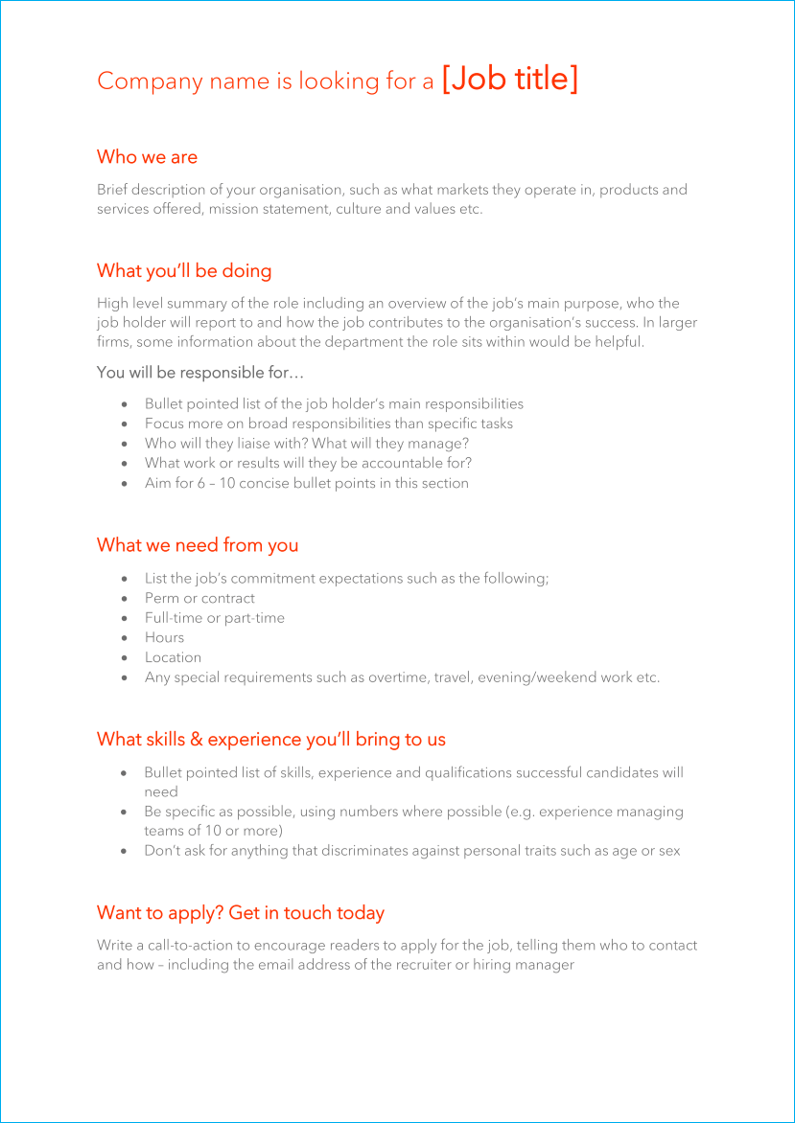 Tech firm job description template