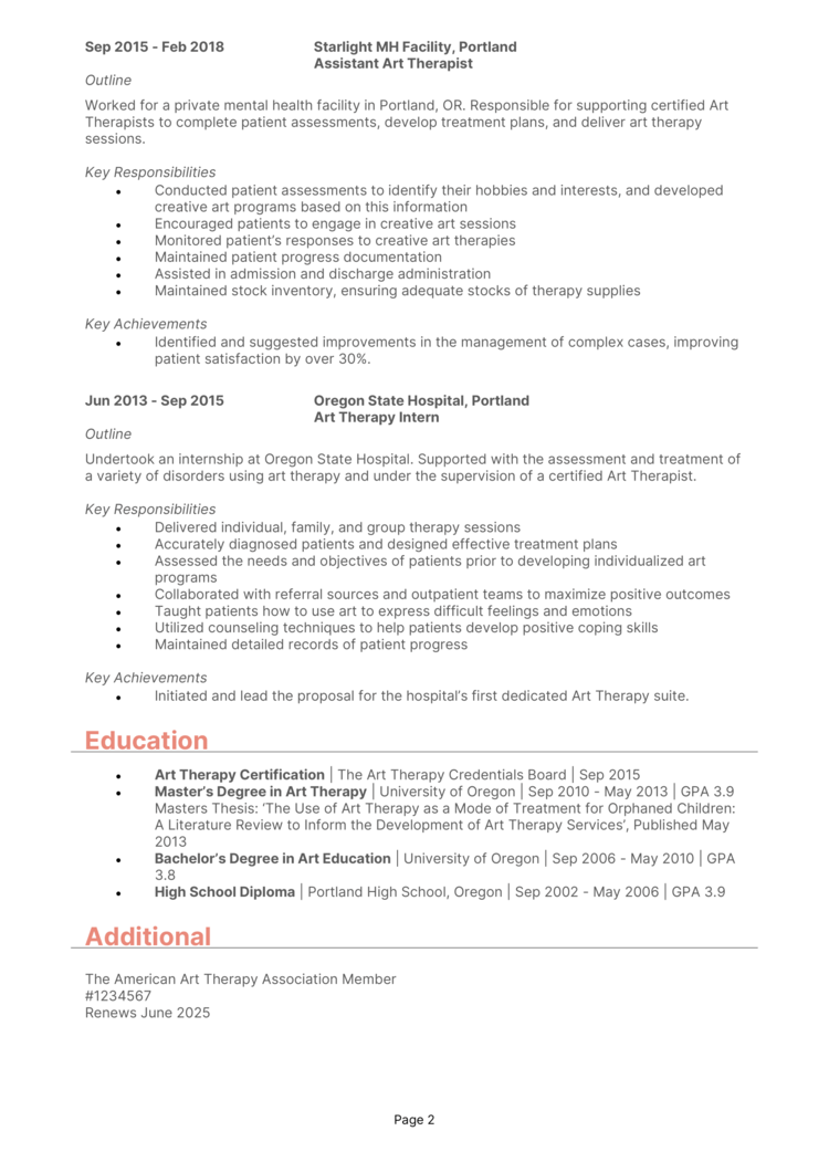 Art Therapy Resume 2