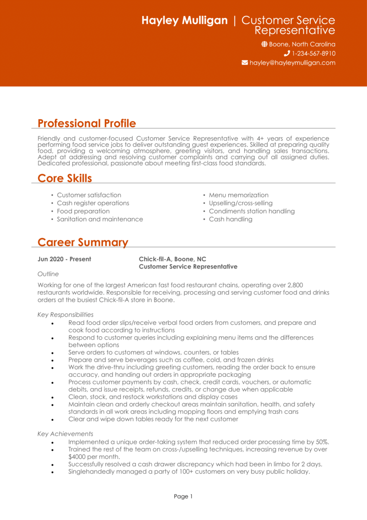 Chick-fil-A resume example + guide [Win top jobs]