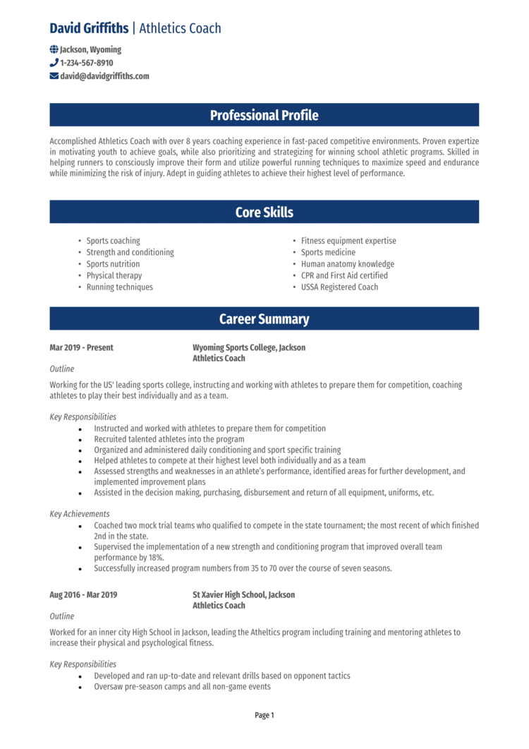 Coach Resume Example Guide Land The Best Jobs   Coach Resume 1 