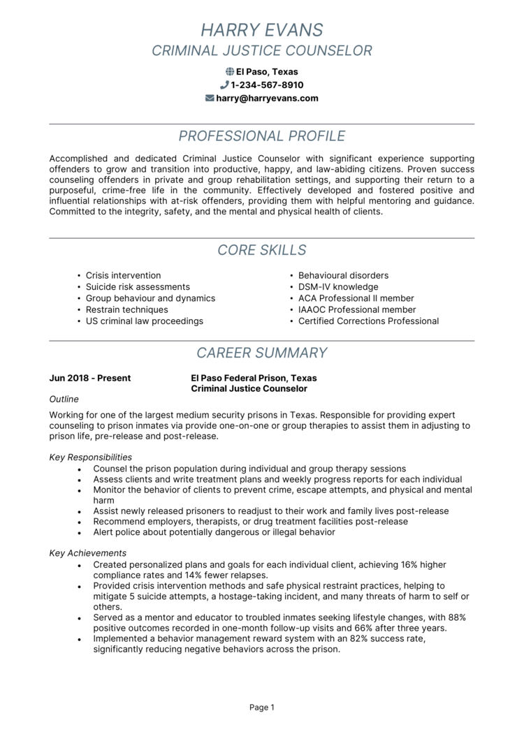 writing a criminal justice resume