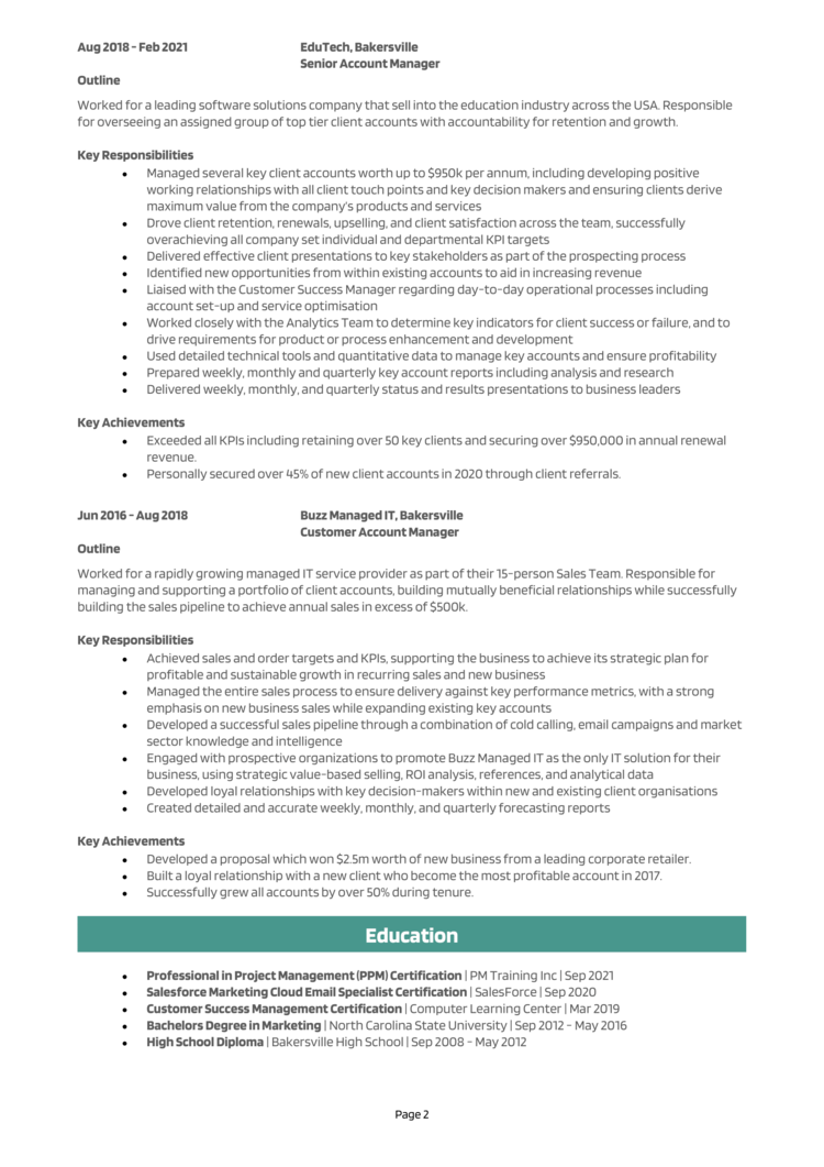 Customer Success Manager resume example [Get job interviews]