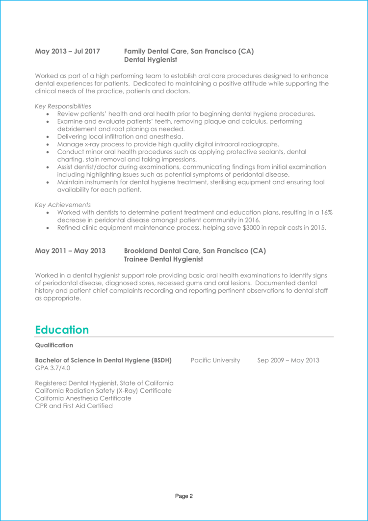 Dental Hygienist Resume 2