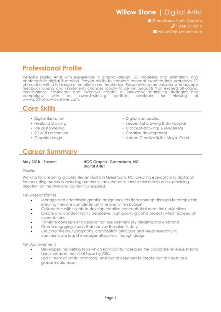 2 Digital Artist Resume Examples Guide Land A Top Job   Digital Artist Resume 1 