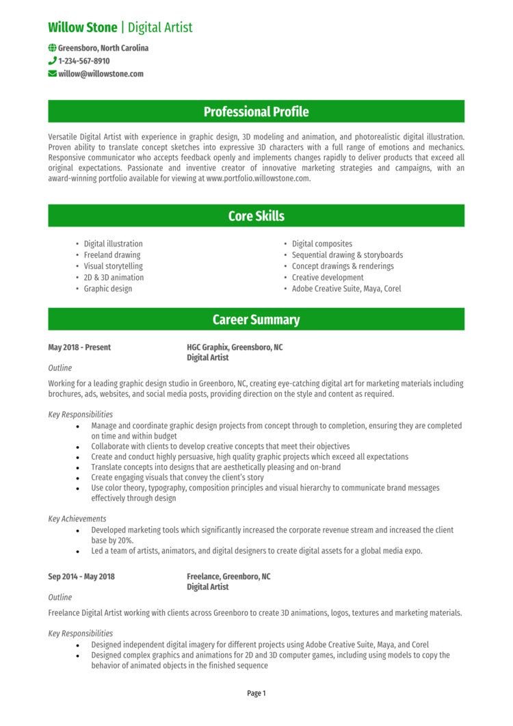 2 Digital Artist Resume Examples Guide Land A Top Job   Digital Artist Resume 2 1 