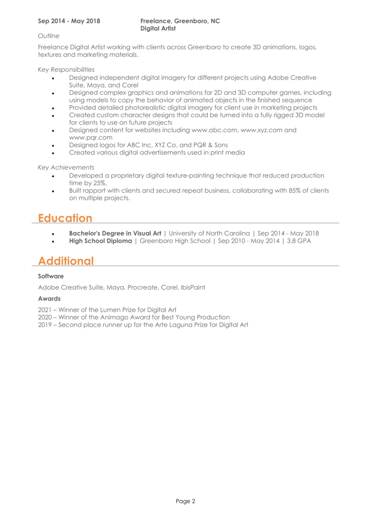 Digital Artist Resume 2