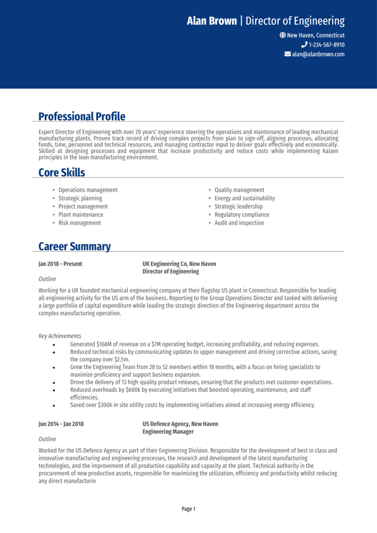 Director of Engineering Resume 1