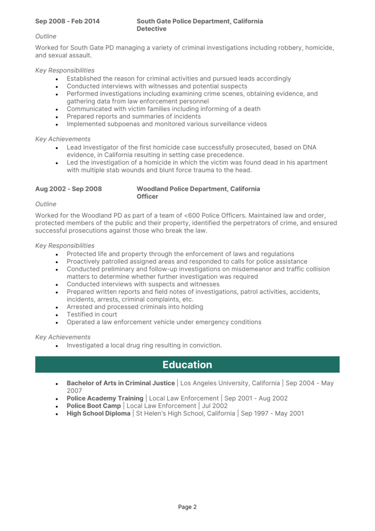 Homicide Detective Resume 2