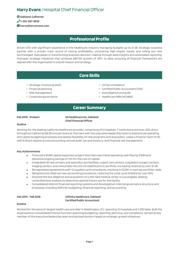 summary for resume hospital