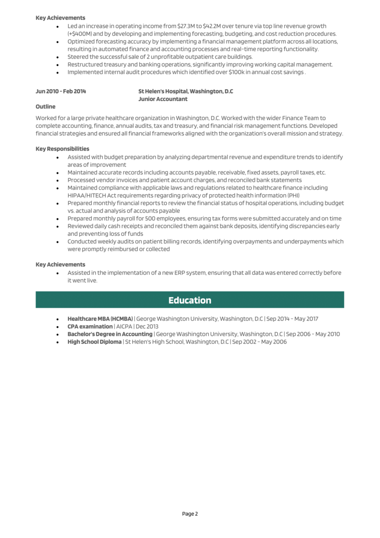 Hospital CFO Resume 2