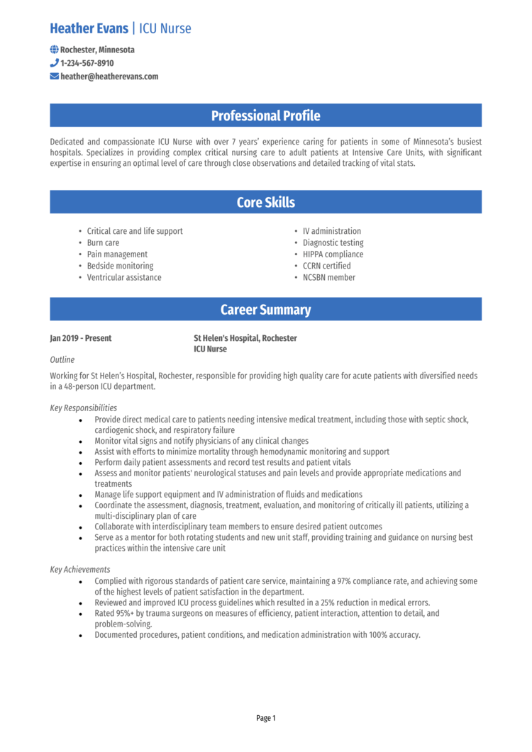 ICU Nurse resume example & guide [Get job interviews]