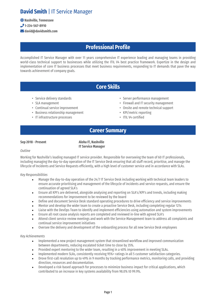 IT Service Management Resume 1