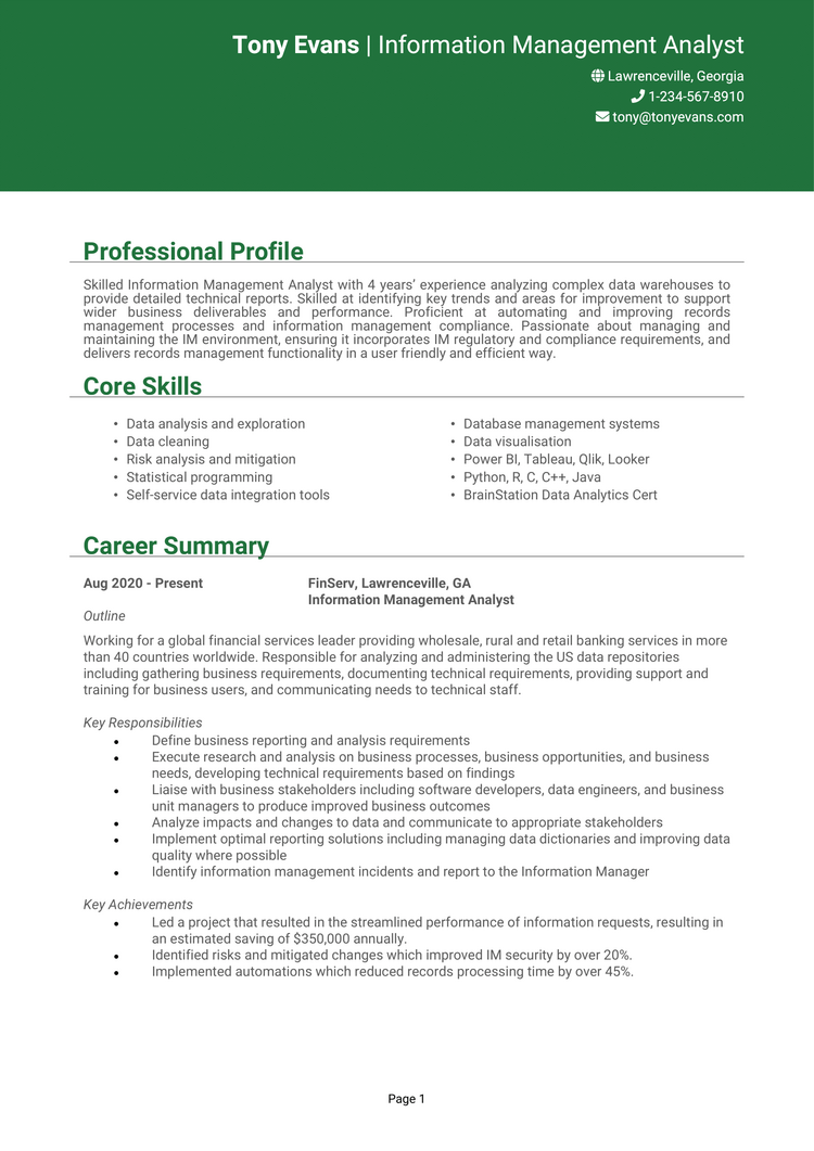 Information Management Resume 1