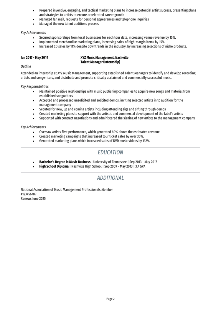 Music Entertainment Resume 2