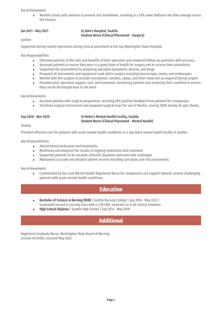 nursing resume new grad examples