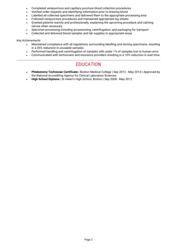 Phlebotomist Resume 2