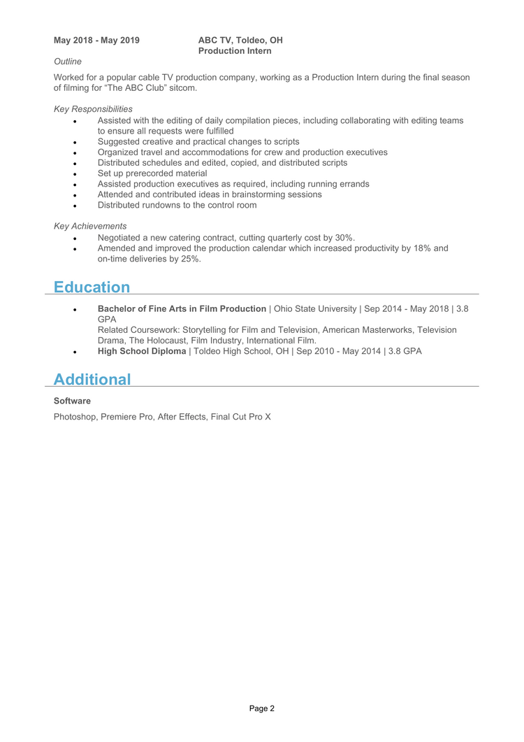 Production Assistant Resume 2