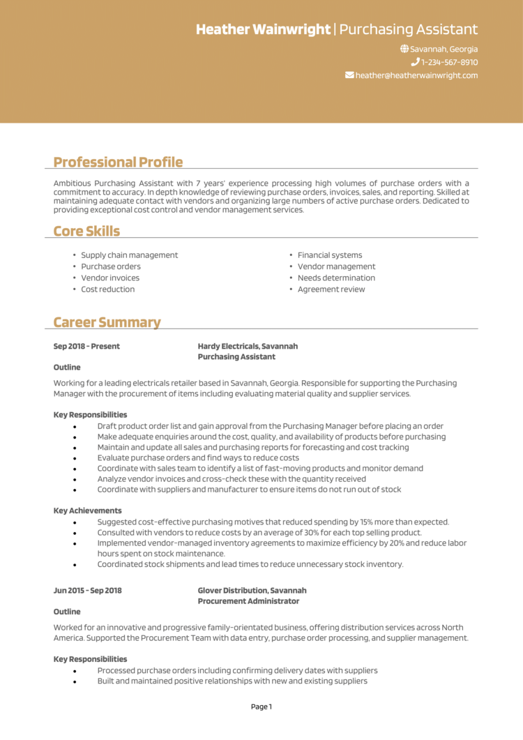 purchase assistant job description for resume