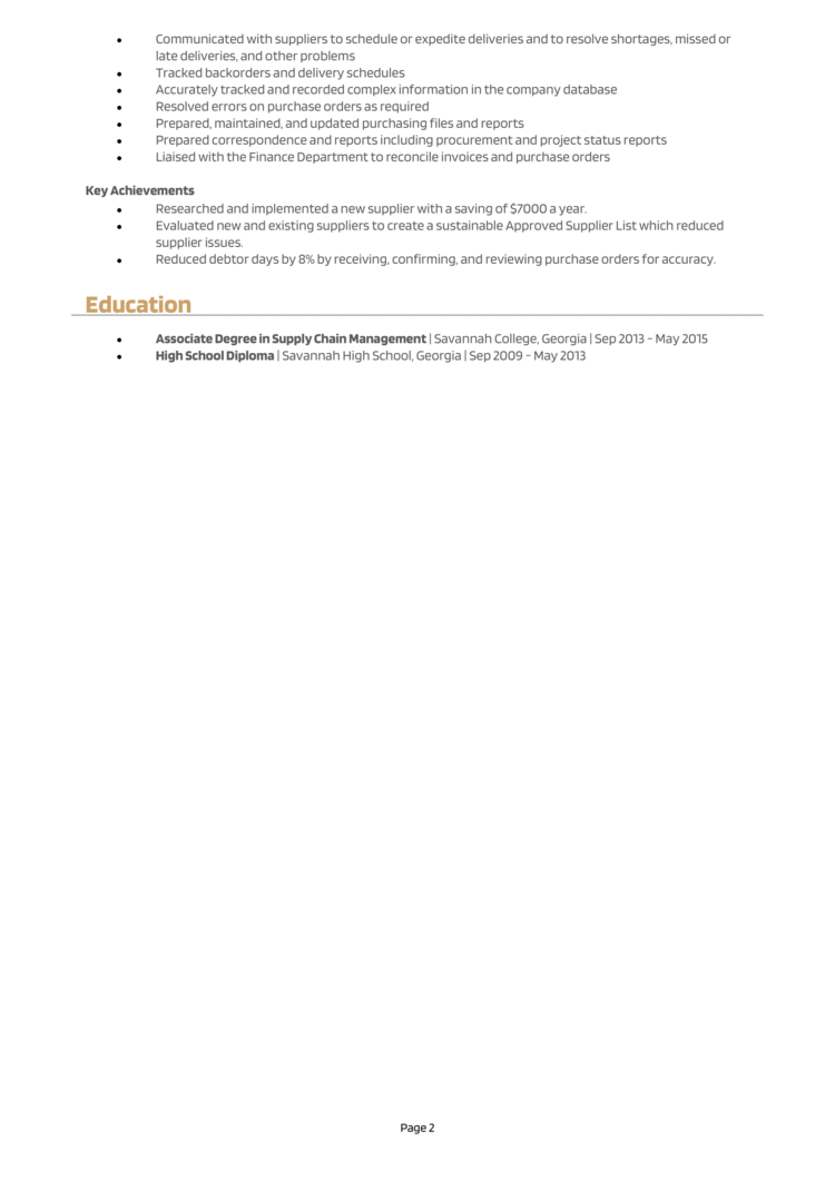 Purchasing Assistant Resume 2