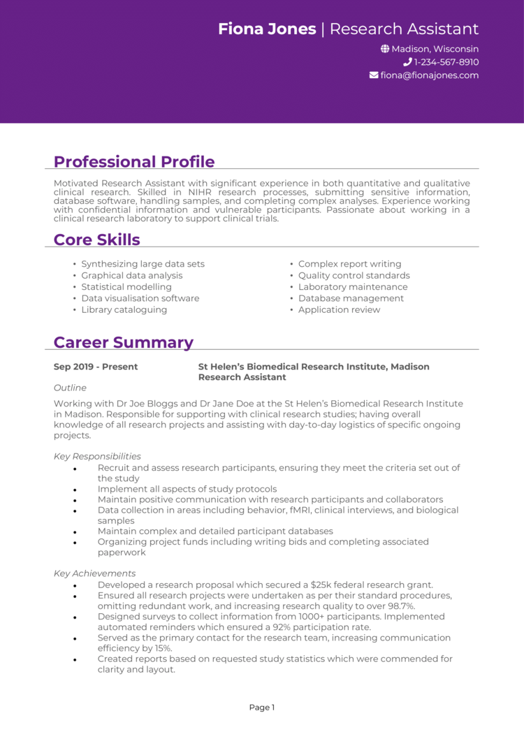 research assistant on cv