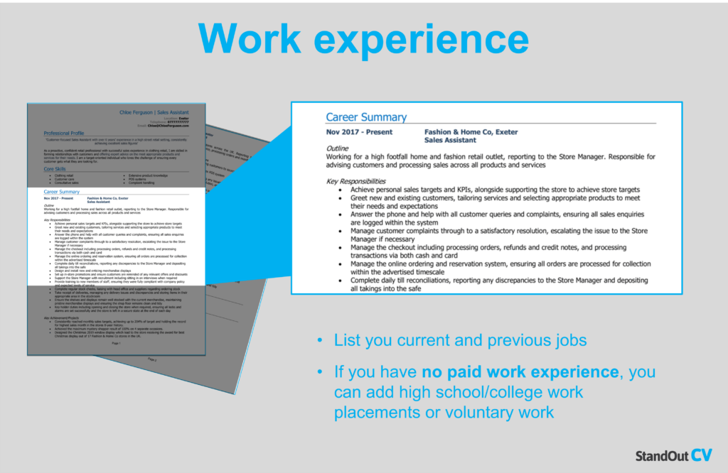 Resume work experience