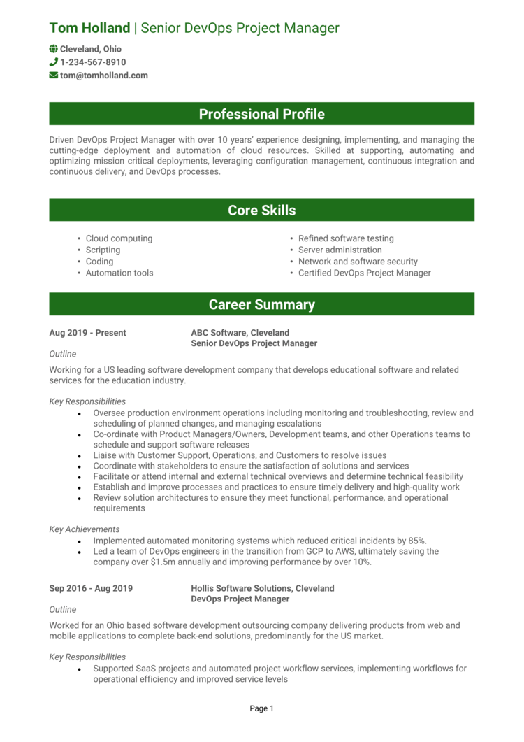 Senior DevOps Project Manager Resume 1