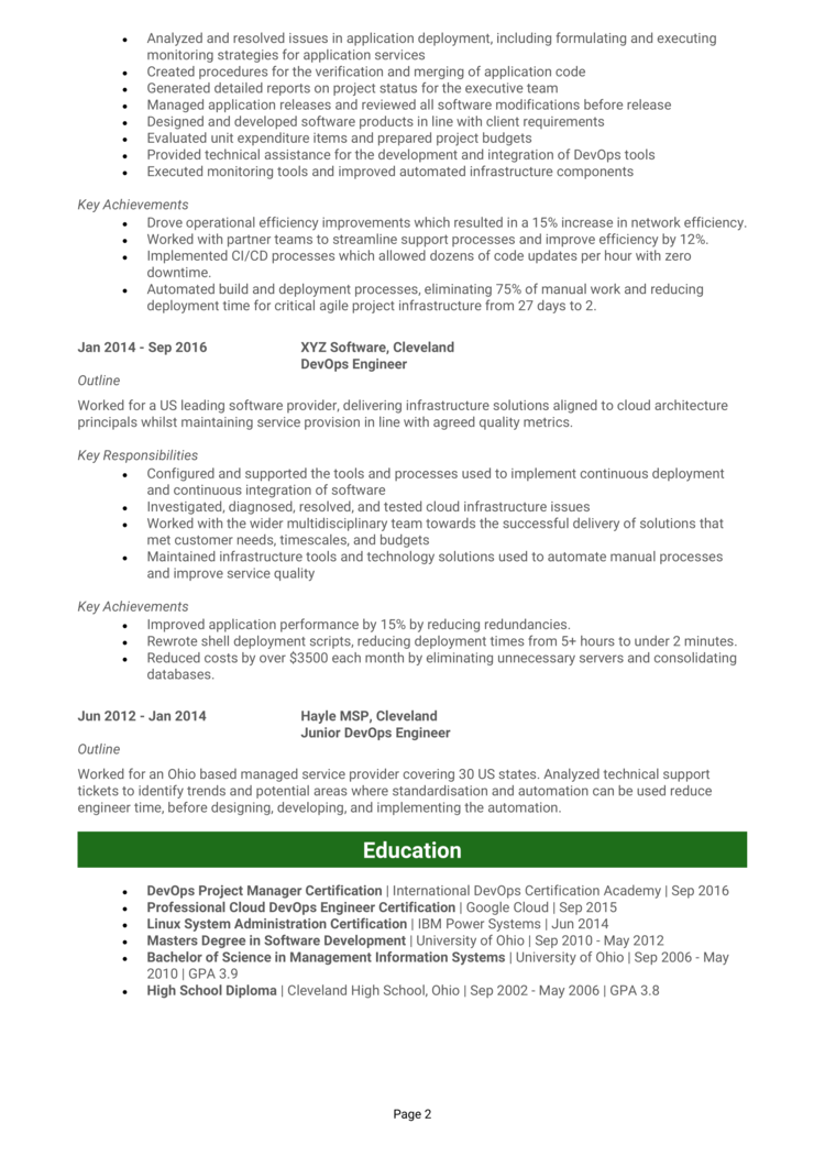 Senior DevOps Project Manager Resume 2