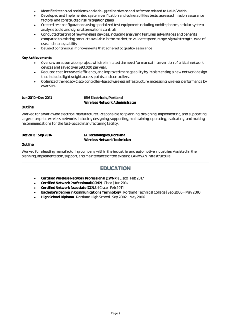 Senior Wireless Network Engineer Resume 2