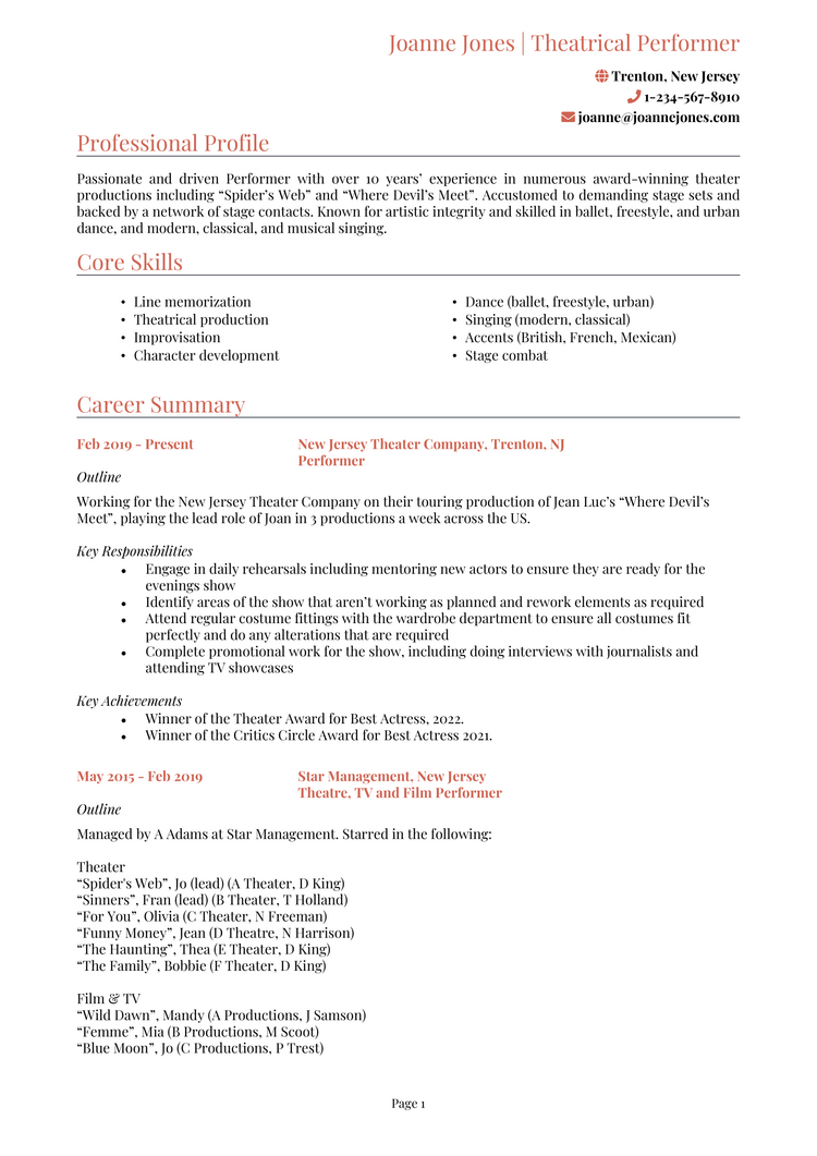 how to build a theatre resume