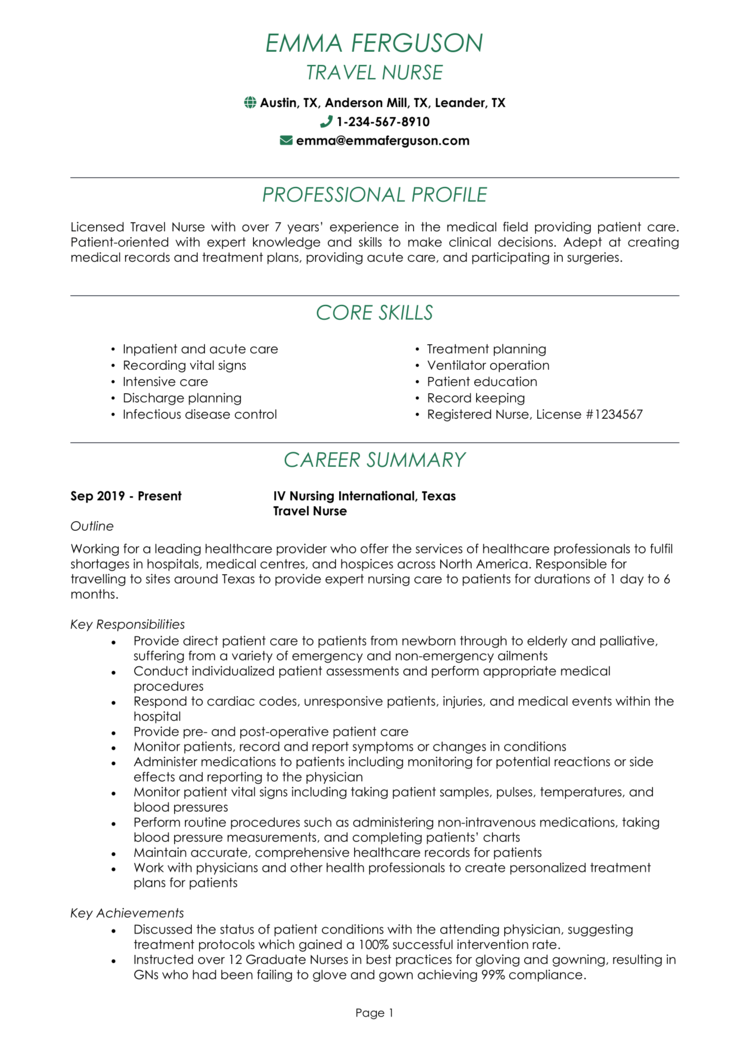 Travel Nurse Resume 1