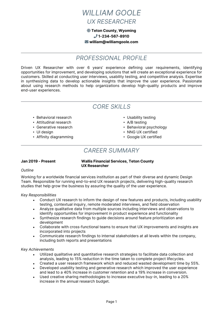 Ux Research Resume Template