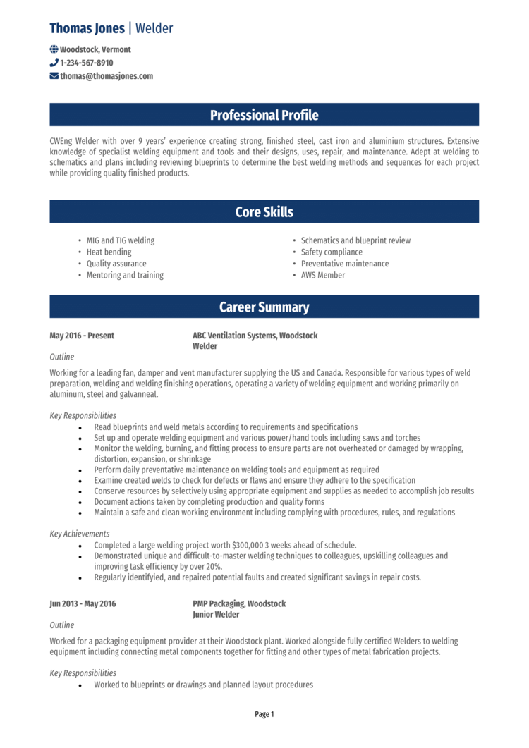 resume samples for welding jobs