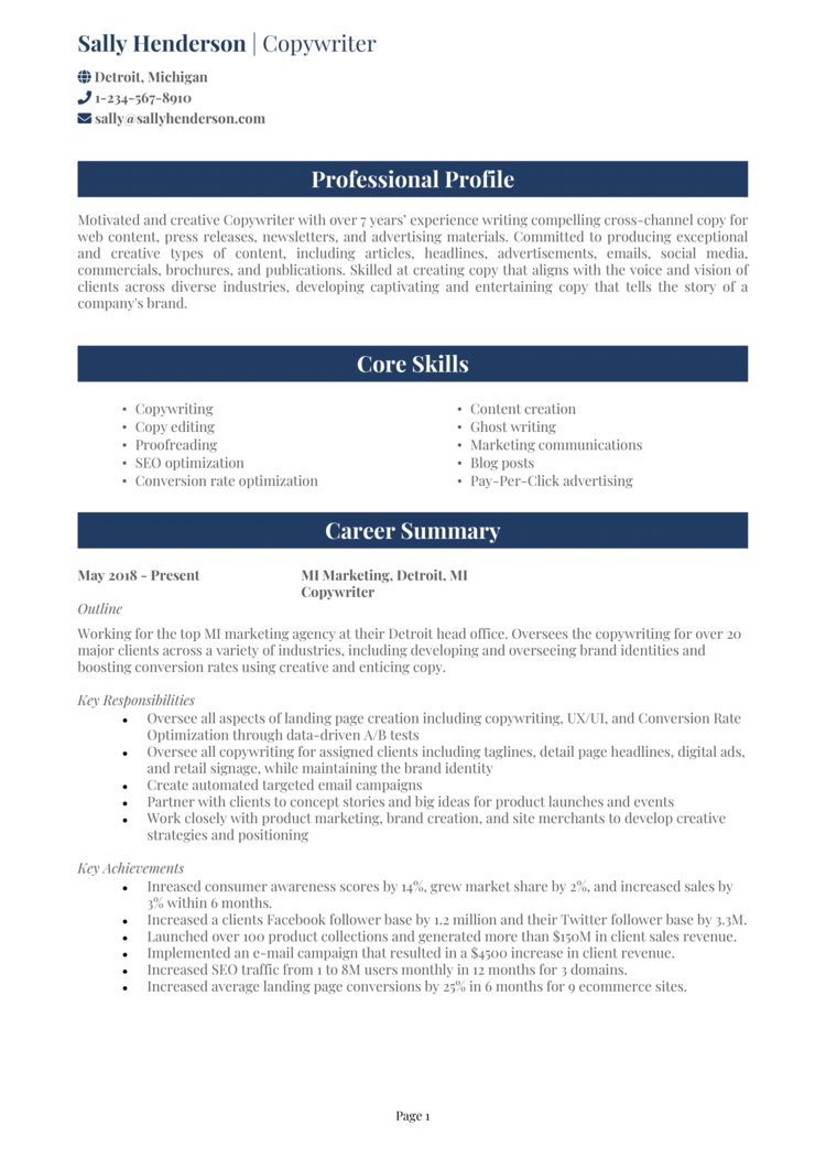 Copywriter Resume 1