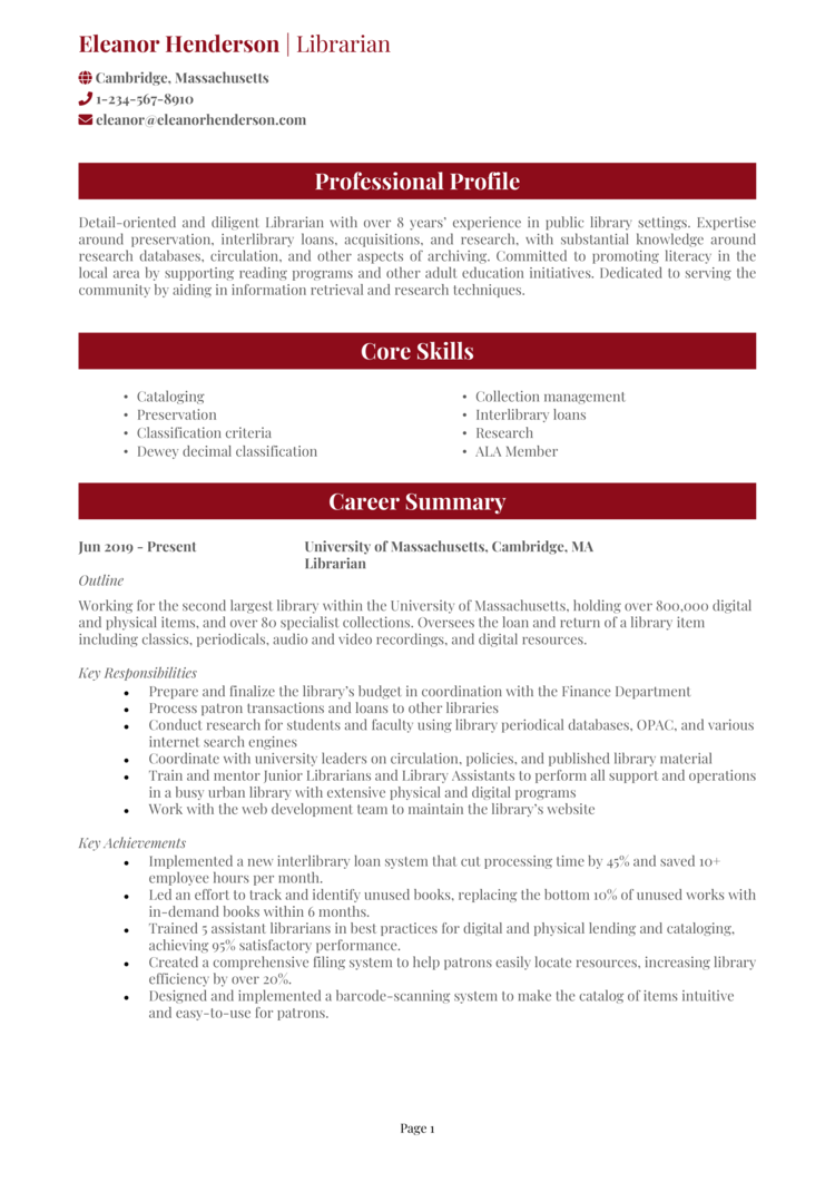 School Librarian Job Description Resume